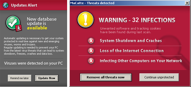MaCatte Antivirus 2009 fake security alerts
