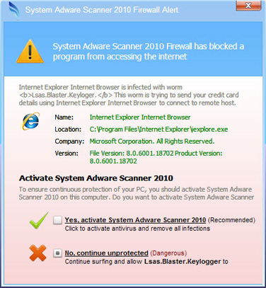 System Adware Scanner 2010 Firewall Alert