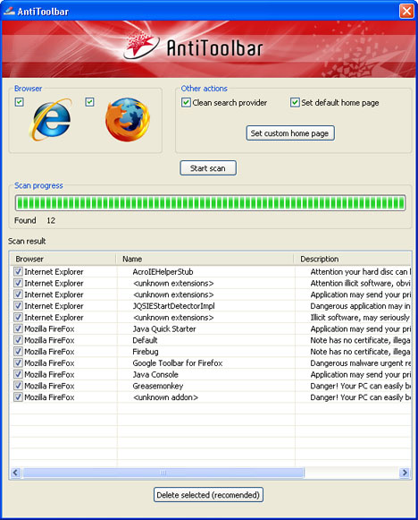 AntiToolbar graphical user interface
