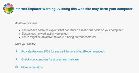 Fake Internet Explorer warning page