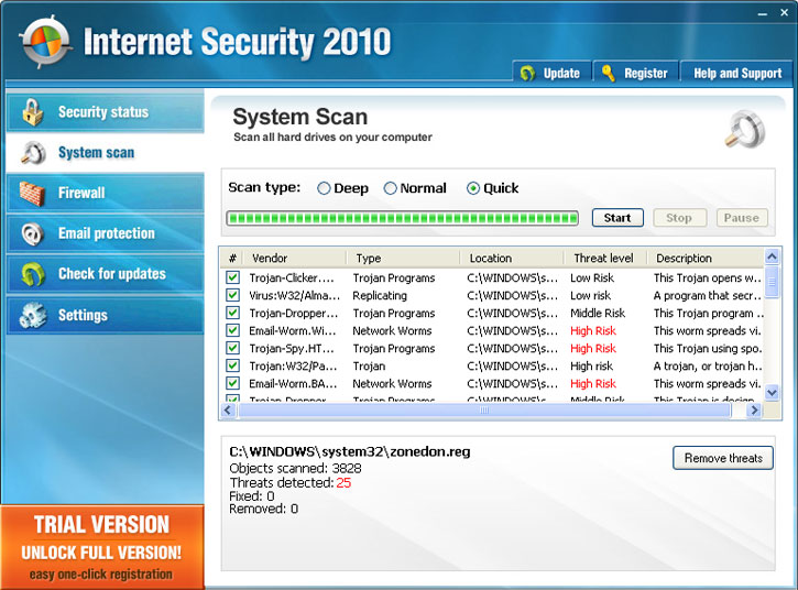 Internet Security 2010 graphical user interface