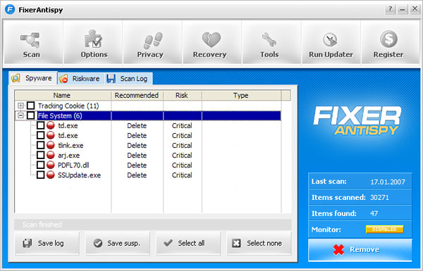 Fixer AntiSpy software