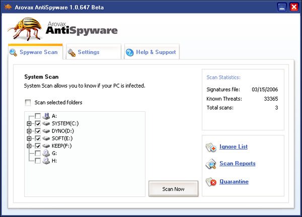 Arovax AntiSpyware Beta software