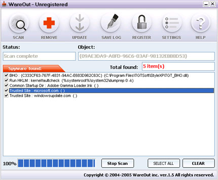 WareOut Spyware Remover software