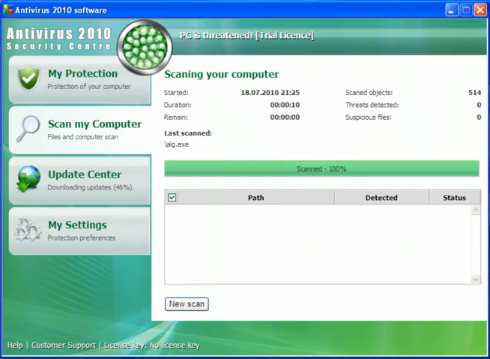 Antivirus 2010 Security Centre removal