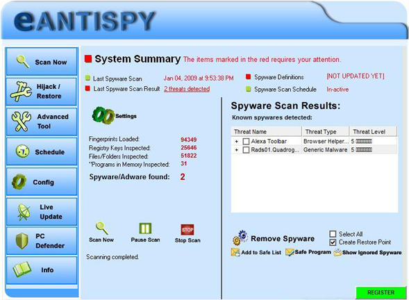 eAntiSpy removal
