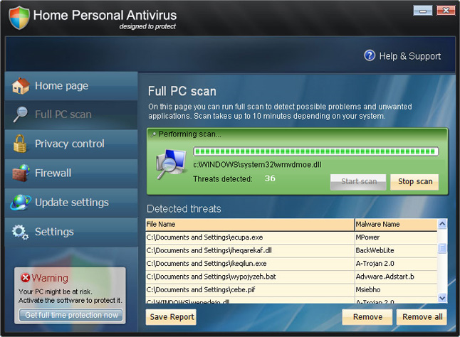Home Personal Antivirus removal