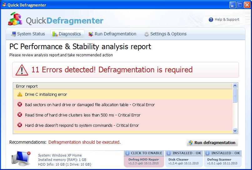 Quick Defragmenter removal