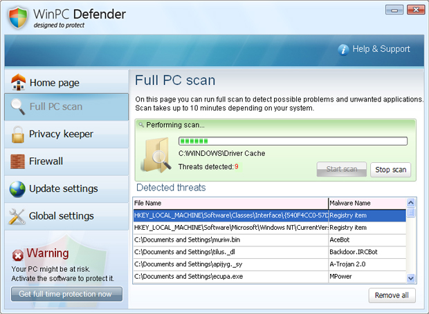 WinPC Defender removal