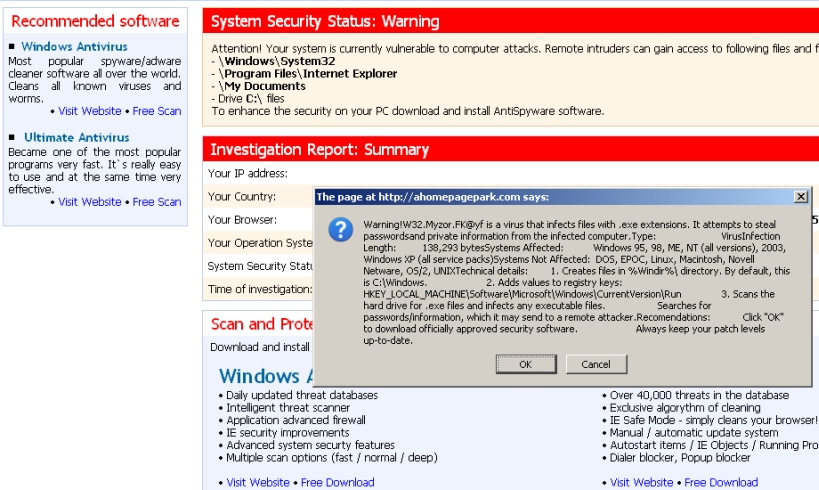 AHomePagePark.com/security/xp/ removal