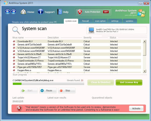 AntiVirus System 2011 removal