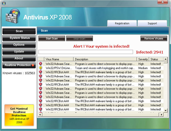 Antivirus XP 2008 removal