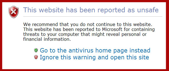 This website has been reported as unsafe browser warning removal