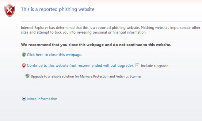 Win7 AV malware warning page  removal