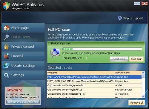 WinPC Antivirus removal