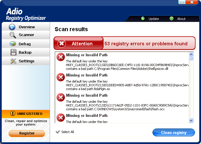 Adio Registry Optimizer snapshot Adio Registry Optimizer snapshot