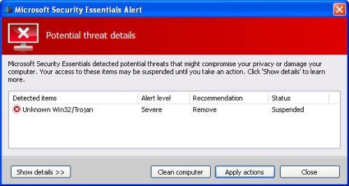 The fake Microsoft Security Essentials Alert snapshot The fake Microsoft Security Essentials Alert snapshot