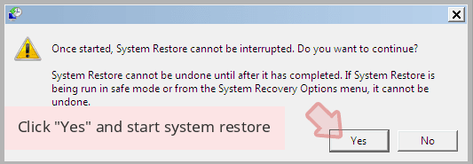 Click 'Yes' and start system restore