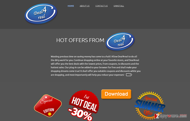 Deal4Real adware snapshot Deal4Real adware snapshot