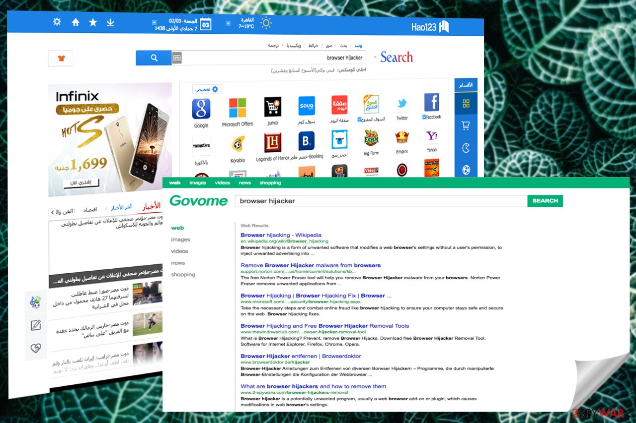 Screenshots of Hao123 main page and search results