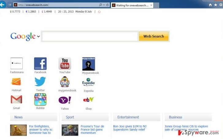OneWebSearch virus snapshot OneWebSearch virus snapshot