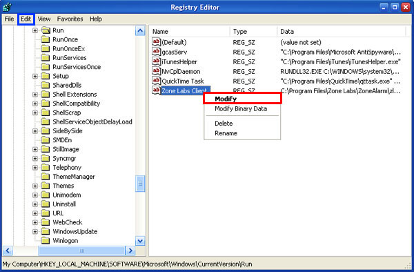 Manual removal of malicious registry entries