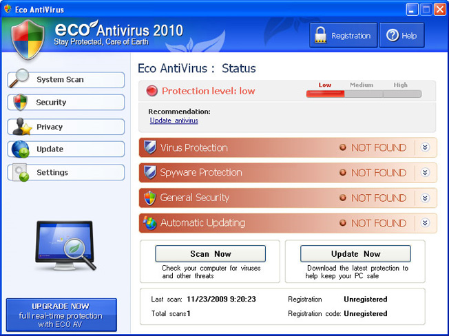 Eco AntiVirus 2010 graphical user interface Eco AntiVirus 2010 graphical user interface