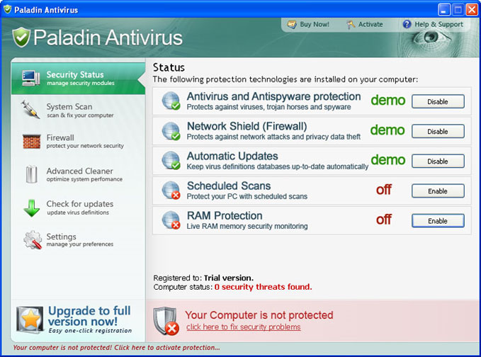 Paladin Antivirus graphical user interface