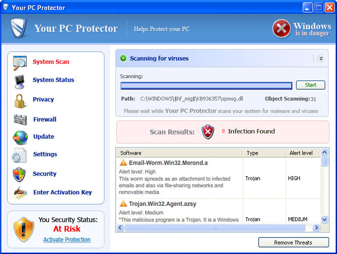 Your PC Protector graphical user interface Your PC Protector graphical user interface