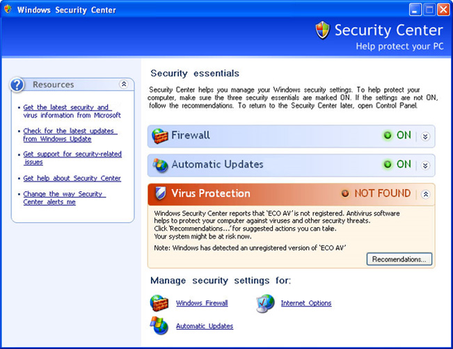 Eco AntiVirus 2010 - fake security center Eco AntiVirus 2010 - fake security center