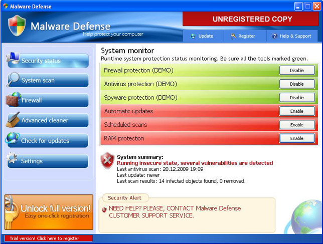 Malware Defense graphical user interface Malware Defense graphical user interface