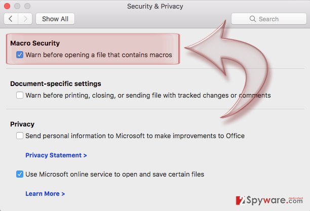 Disable Macros on Mac OS X. Step 3