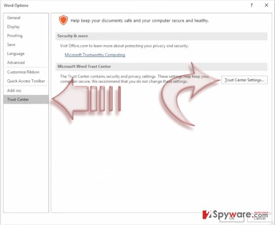 Disable Macros on Windows. Step 3