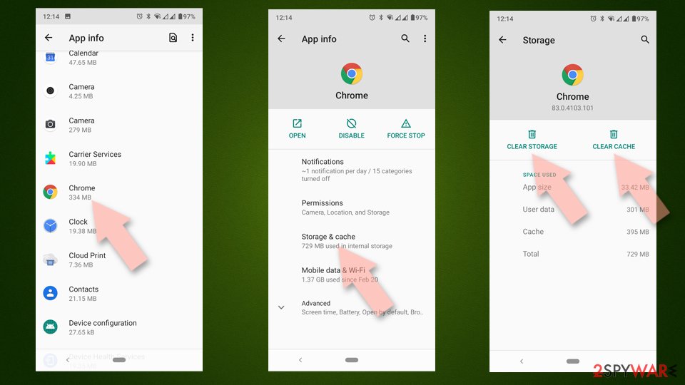 Clear Chrome cache and and data Android