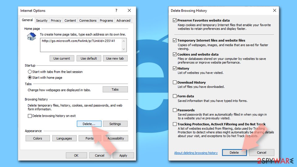 Clear temporary files from Internet Explorer