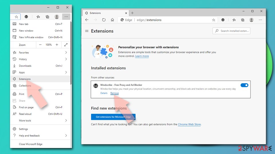 Remove extensions from Chromium Edge