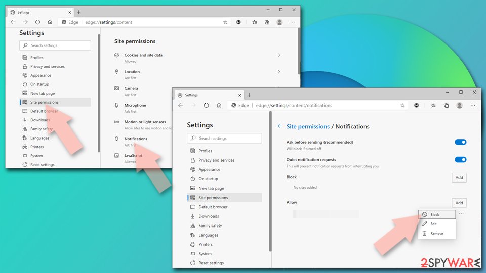 Stop notifications on Edge Chromium