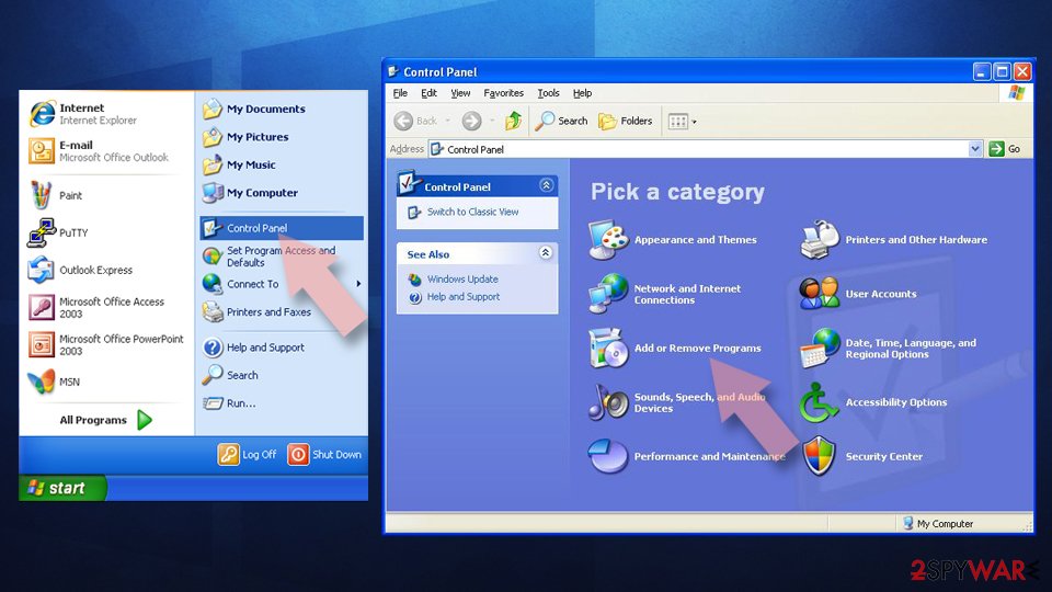 Copot pemasangan dari Windows 7/XP