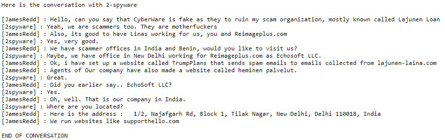 Fake 2-spyware conversation