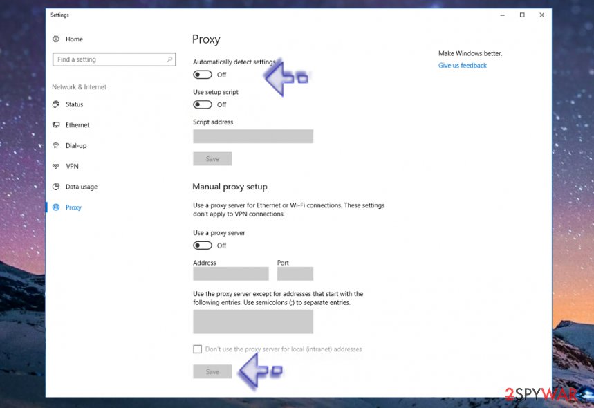 Disable proxy settings in Microsoft Edge