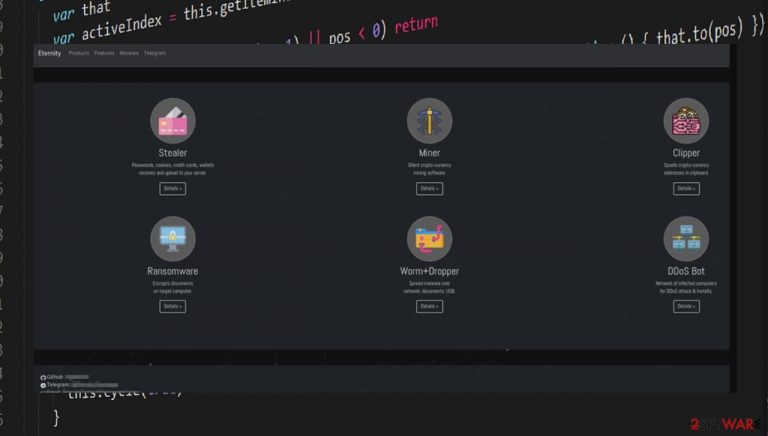 Eternity malware using Telegram Bots
