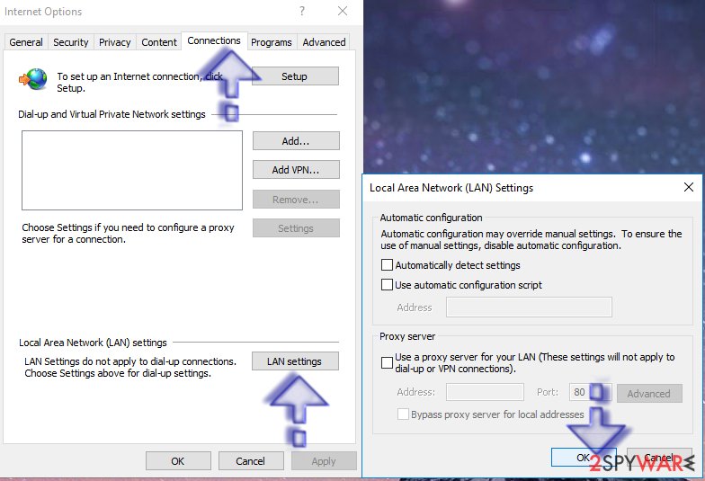 Change LAN settings in IE