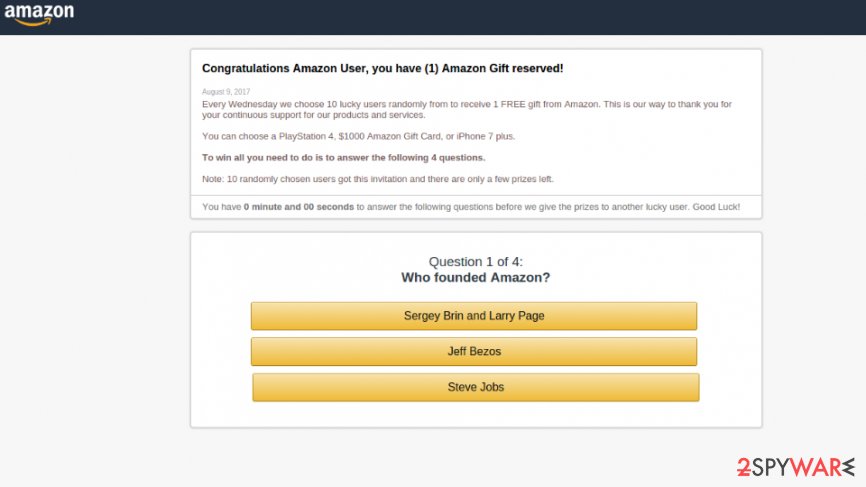 Image of "Congratulations Amazon User" virus