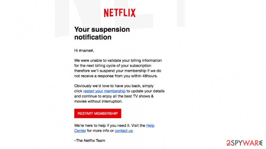 Screenshot of Netflix scam email