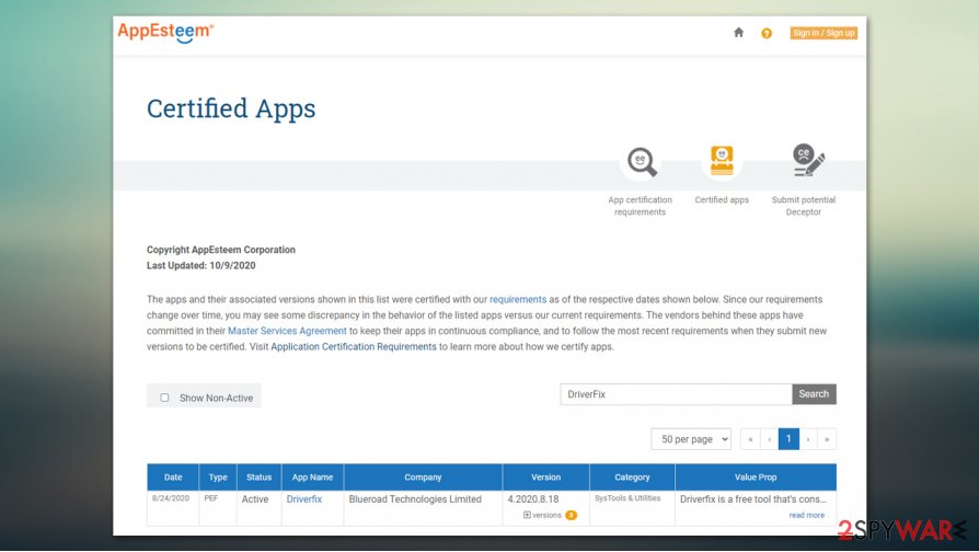 DriverFix AppEsteem certified