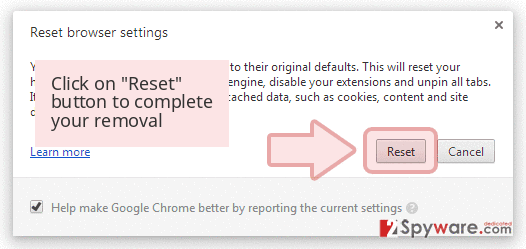 Click on 'Reset' button to complete your removal 