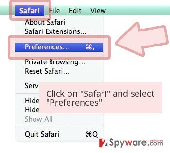 Click on 'Safari' and select 'Preferences' 