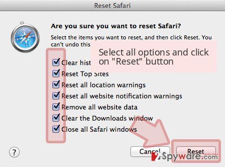 Select all options and click on 'Reset' button 