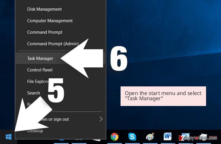 Open the start menu and select 'Task Manager' 