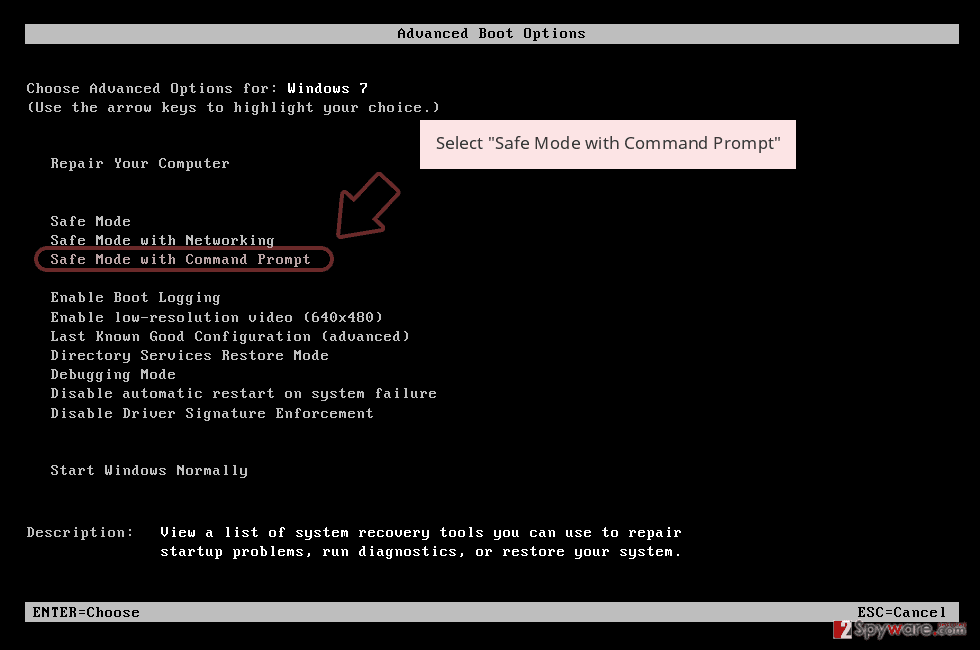 Select 'Safe Mode with Command Prompt'